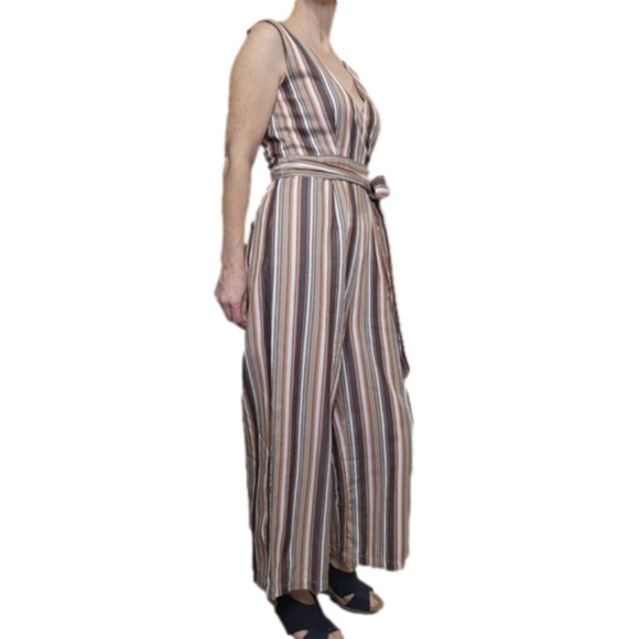 Size M Jumper Cropped Wide leg V neckline Striped brown colors MIAMI  NWT - Picture 1 of 14